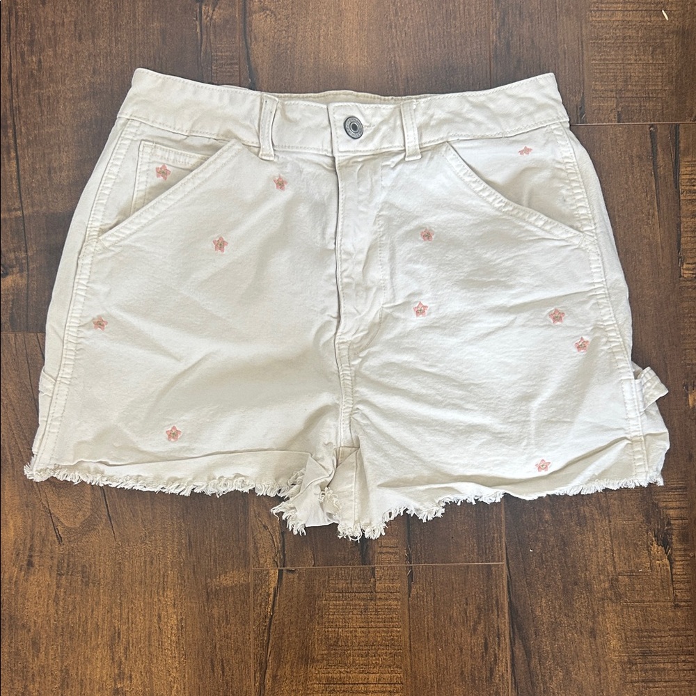 American Eagle White Jean Shorts with Pink Accents